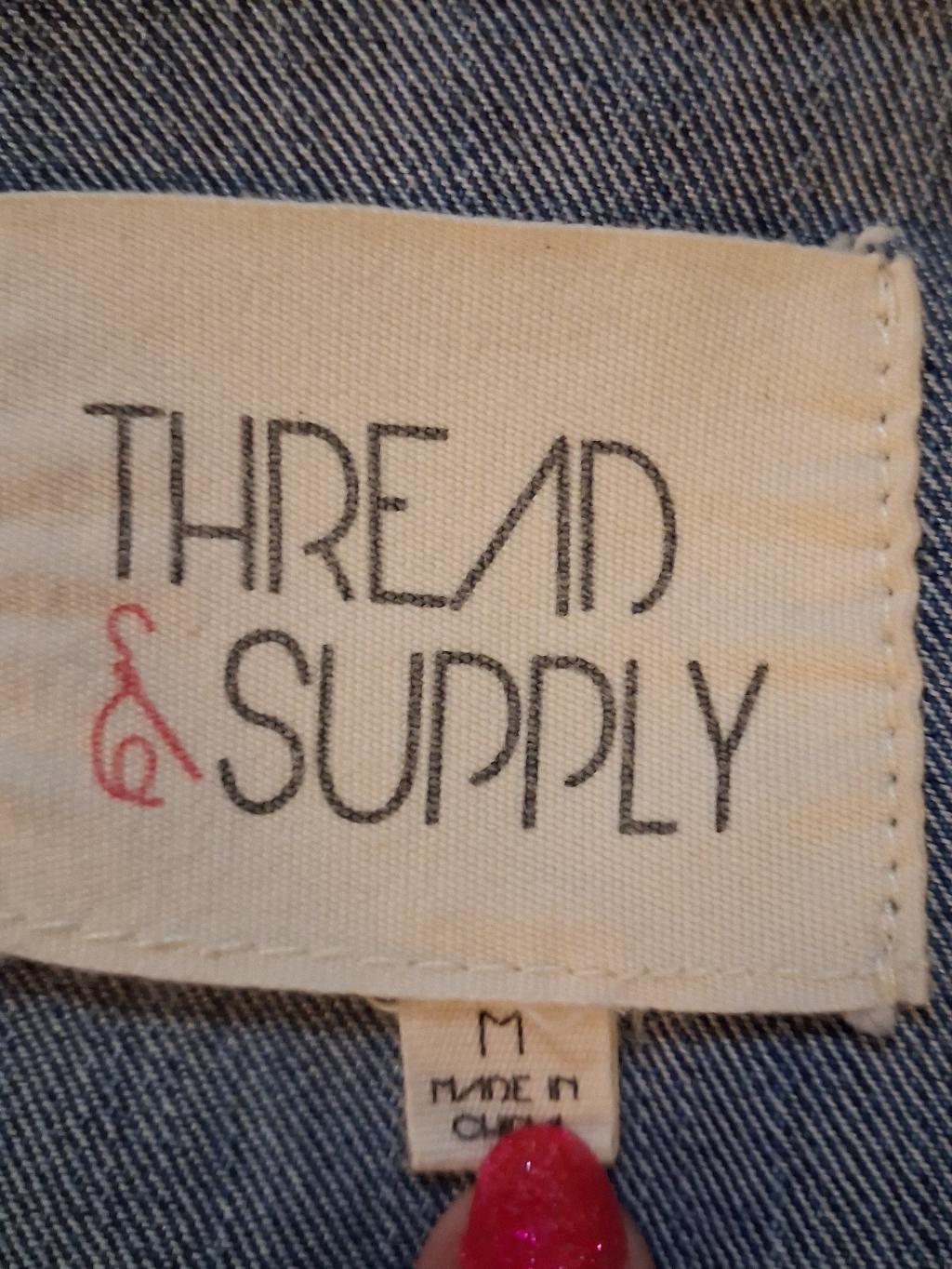 Thread & Supply Denim Jacket With White Embroidery. Womens. Size Medium. — image 3 of 8